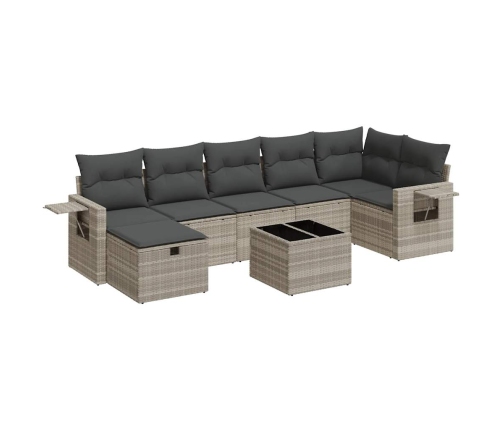 Set de sofás de jardín 8 pzas y cojines ratán sintético gris