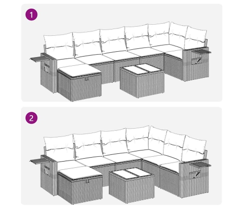 Set de sofás de jardín 8 pzas y cojines ratán sintético gris