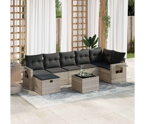 Set de sofás de jardín 8 pzas y cojines ratán sintético gris