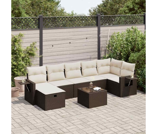 Set sofás de jardín 8 piezas y cojines ratán sintético marrón