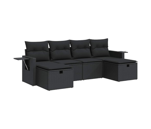 Set de sofás de jardín 6 piezas y cojines ratán sintético negro