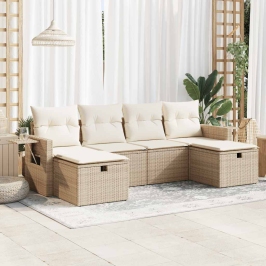 Juego de sofás jardín con cojines 6 pzas ratán sintético beige