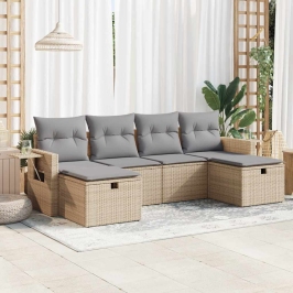 Juego de sofás jardín con cojines 6 pzas ratán sintético beige