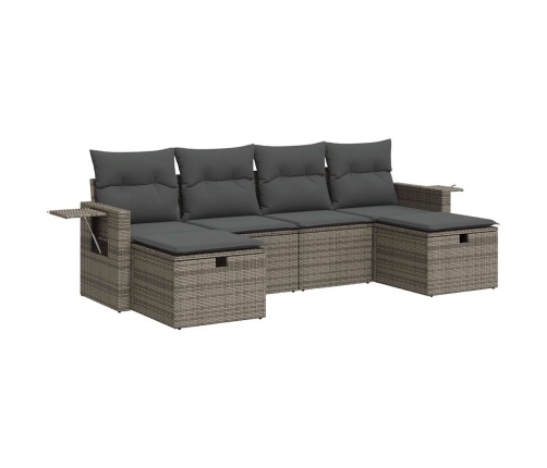 Set de muebles de jardín 6 pzas y cojines ratán sintético gris