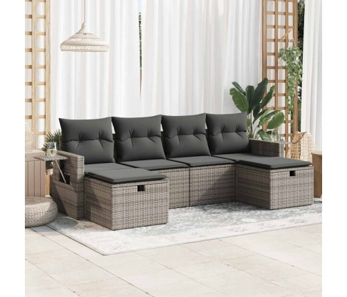 Set de muebles de jardín 6 pzas y cojines ratán sintético gris