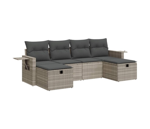 Set de sofás de jardín 6 pzas y cojines ratán sintético gris