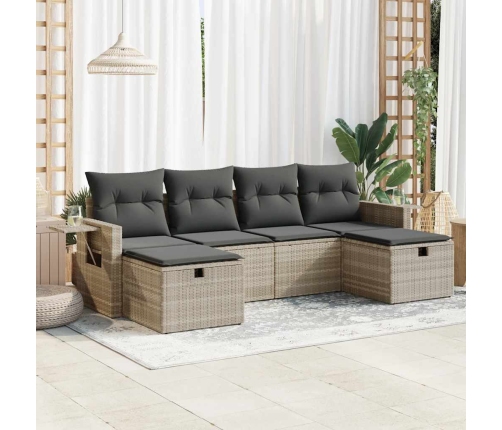 Set de sofás de jardín 6 pzas y cojines ratán sintético gris