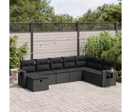 Set de sofás de jardín y cojines 8 piezas ratán sintético negro