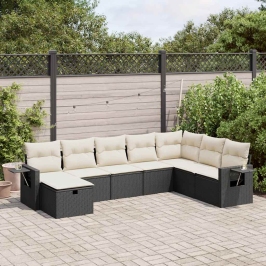 Set de sofás de jardín y cojines 8 piezas ratán sintético negro