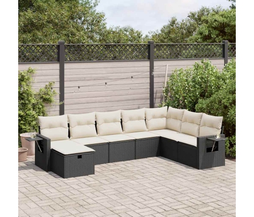 Set de sofás de jardín y cojines 8 piezas ratán sintético negro