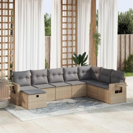 Set de sofás de jardín y cojines 8 piezas ratán sintético beige