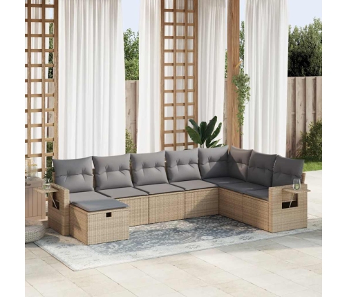Set de sofás de jardín y cojines 8 piezas ratán sintético beige