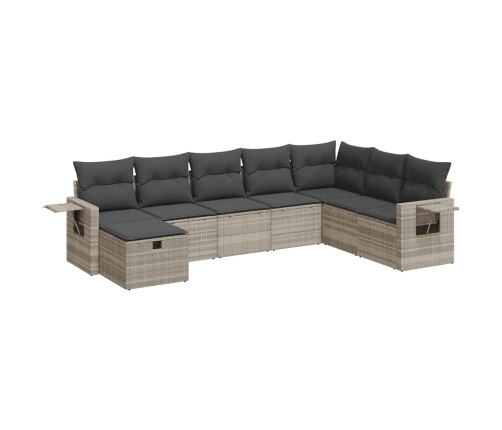 Set de sofás de jardín 8 pzas y cojines ratán sintético gris