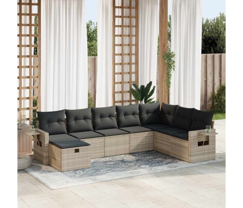 Set de sofás de jardín 8 pzas y cojines ratán sintético gris