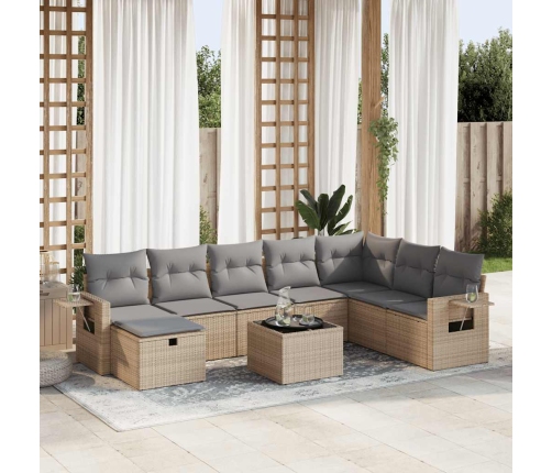 Set de sofás de jardín con cojines 9 pzas ratán sintético beige