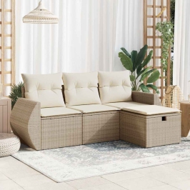 Juego de sofás jardín con cojines 4 pzas ratán sintético beige