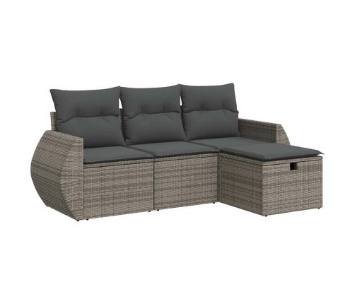 Set de sofás de jardín 4 pzas y cojines ratán sintético gris
