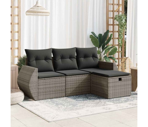 Set de sofás de jardín 4 pzas y cojines ratán sintético gris