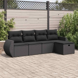 Set de muebles de jardín 5 pzas y cojines ratán sintético negro