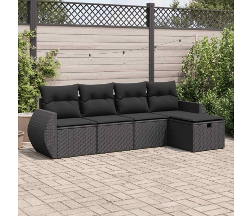 Set de muebles de jardín 5 pzas y cojines ratán sintético negro