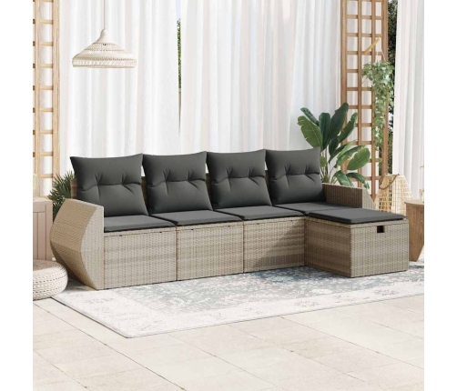 Set de sofás jardín y cojines 5 pzas ratán sintético gris claro