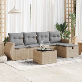 Juego de sofás jardín con cojines 6 pzas ratán sintético beige