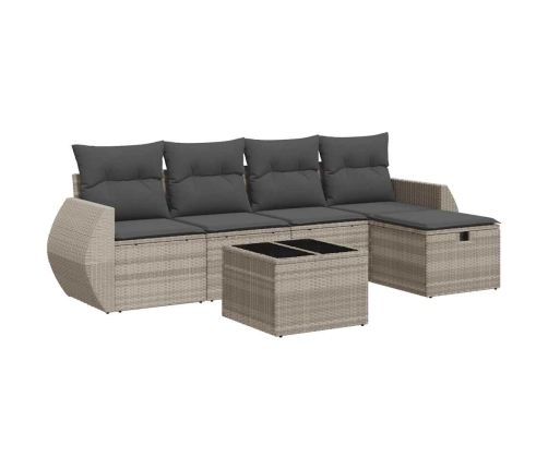 Set de sofás de jardín 6 pzas y cojines ratán sintético gris