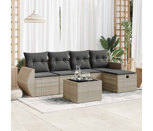 Set de sofás de jardín 6 pzas y cojines ratán sintético gris