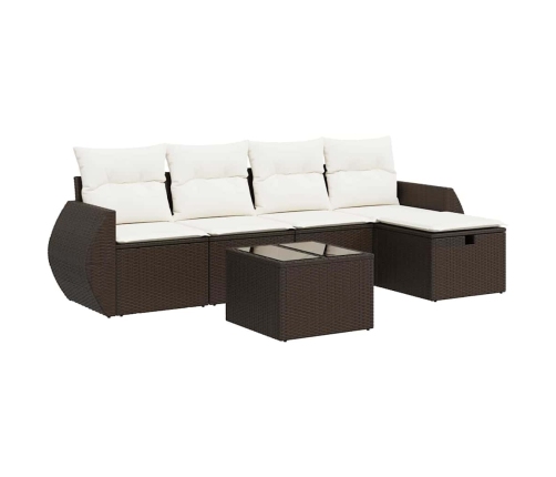 Set sofás de jardín 6 piezas y cojines ratán sintético marrón