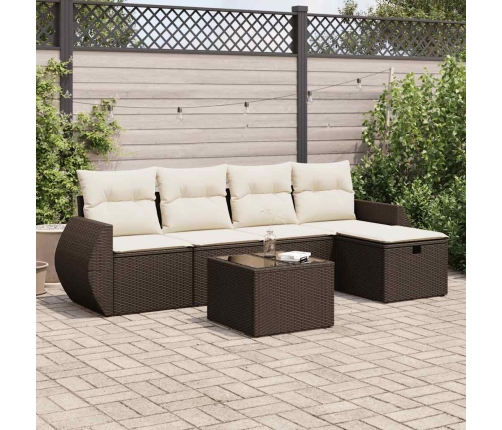 Set sofás de jardín 6 piezas y cojines ratán sintético marrón