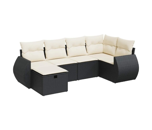 Set de sofás de jardín 6 piezas y cojines ratán sintético negro