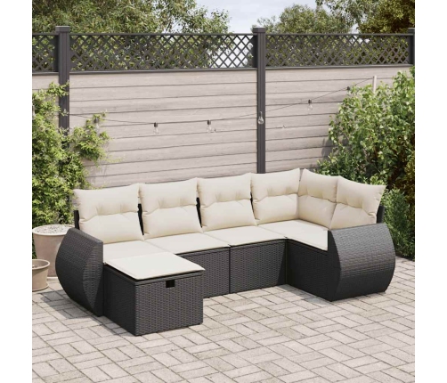 Set de sofás de jardín 6 piezas y cojines ratán sintético negro