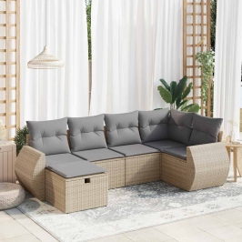 Juego de sofás jardín con cojines 6 pzas ratán sintético beige