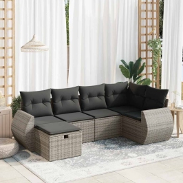 Set de muebles de jardín 6 pzas y cojines ratán sintético gris