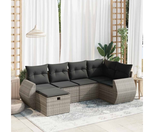 Set de muebles de jardín 6 pzas y cojines ratán sintético gris