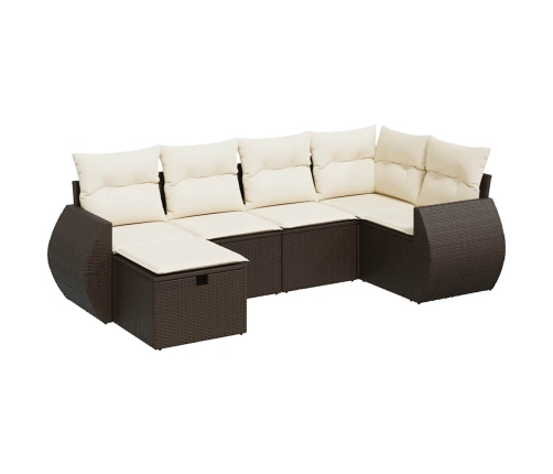 Set sofás de jardín 6 piezas y cojines ratán sintético marrón