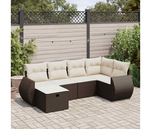 Set sofás de jardín 6 piezas y cojines ratán sintético marrón