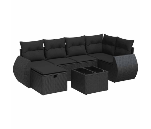 Set de sofás de jardín 7 pzas con cojines ratán sintético negro