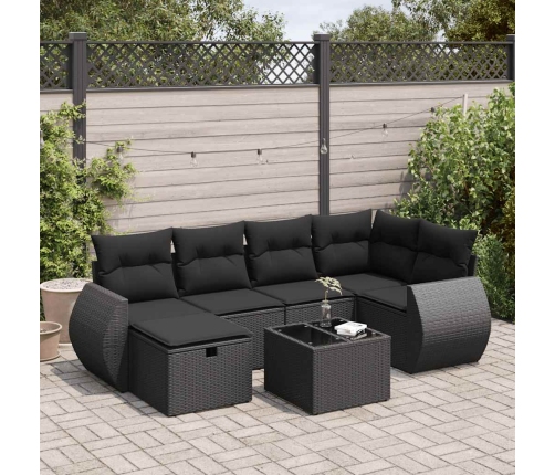 Set de sofás de jardín 7 pzas con cojines ratán sintético negro
