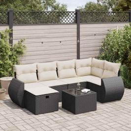 Set de sofás de jardín 7 pzas con cojines ratán sintético negro