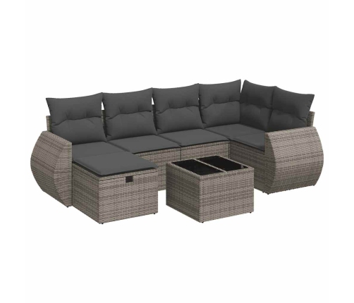 Set de sofás de jardín 7 pzas con cojines ratán sintético gris