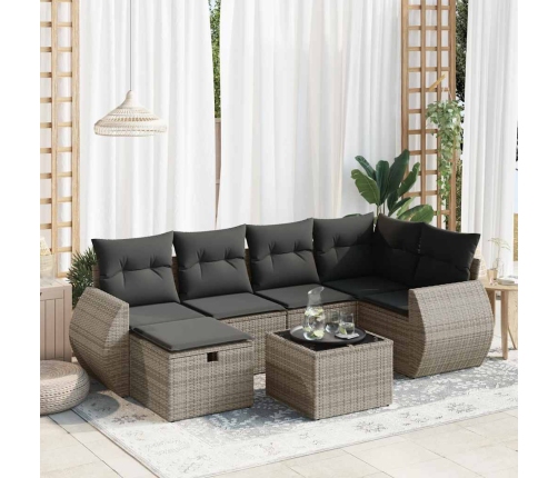 Set de sofás de jardín 7 pzas con cojines ratán sintético gris