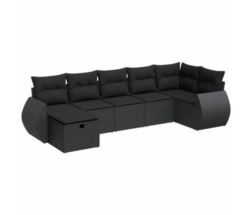 Set de sofás de jardín 7 pzas con cojines ratán sintético negro