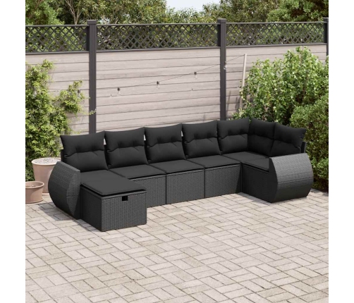 Set de sofás de jardín 7 pzas con cojines ratán sintético negro