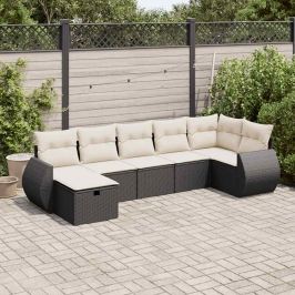 Set de sofás de jardín 7 pzas con cojines ratán sintético negro