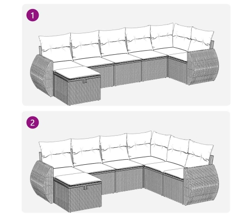 Set de sofás de jardín 7 pzas con cojines ratán sintético gris