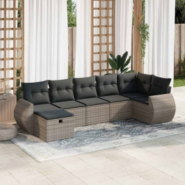 Set de sofás de jardín 7 pzas con cojines ratán sintético gris