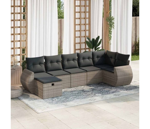 Set de sofás de jardín 7 pzas con cojines ratán sintético gris