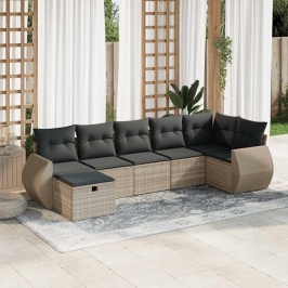 Set de sofás de jardín 7 pzas con cojines ratán PE gris claro
