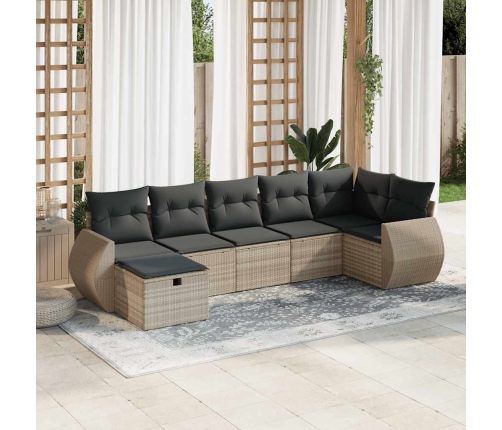 Set de sofás de jardín 7 pzas con cojines ratán PE gris claro